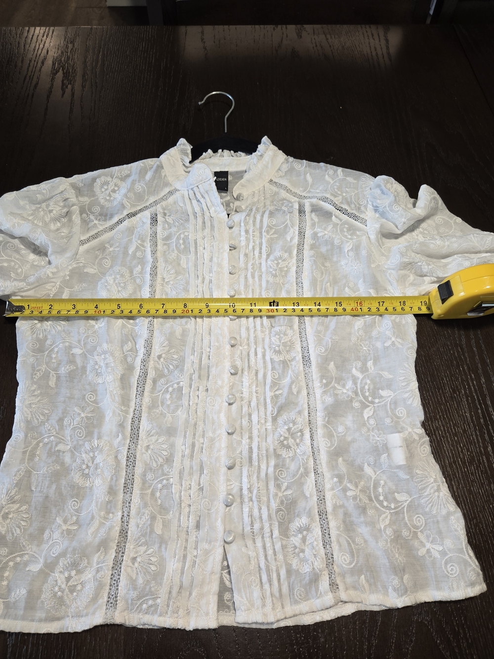 Cider White Embroidered Lace-Panel Button Blouse